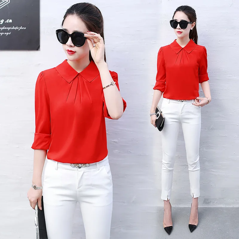 Блузка Женская длинная шифоновая белая на лето 2019|Блузки| |