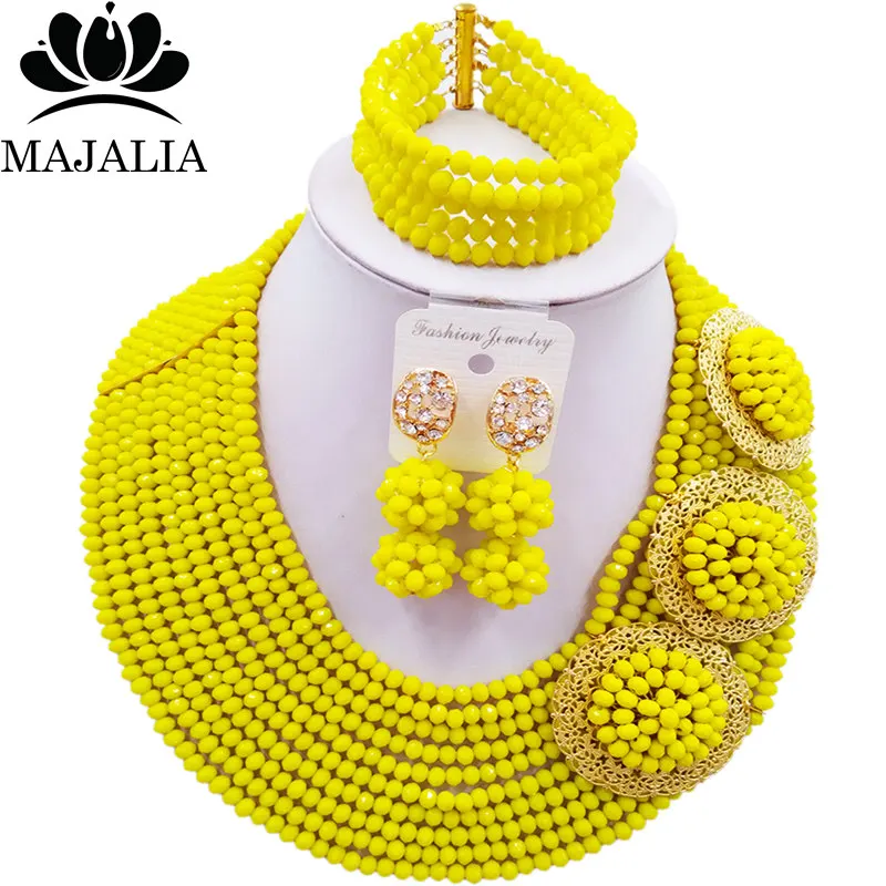 

Majalia Fashion Romantic Nigerian Wedding African Jewelry Set Opaque yellow Crystal Necklace Bride Jewelry Sets 10CP0013