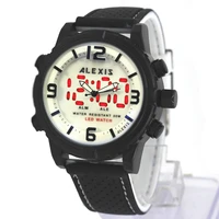 alexis water resist silicone black band dual time anadigit watches for men led watch montre homme horloge mannen