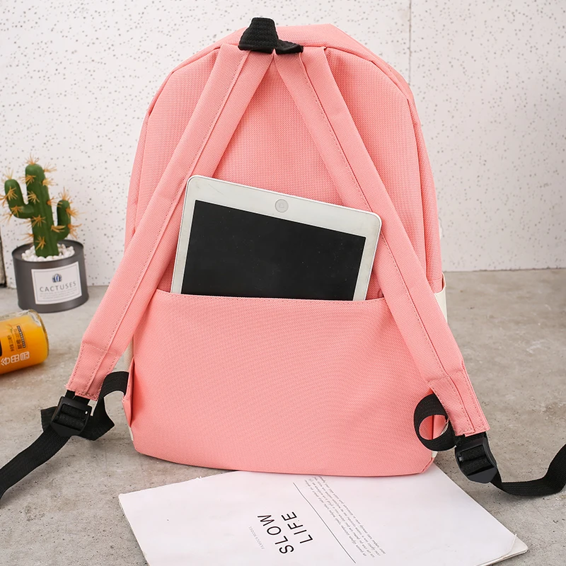 pink letter embroidery patchwork backpack womens backpack canvas bag shoulder school bags for girls ladies backpack purse set