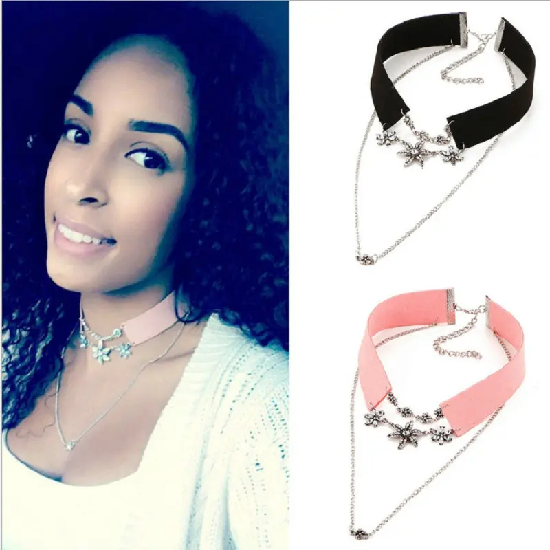 Новый черный розовый Бархатный чокер с широкой лентой ожерелье подвесками в виде