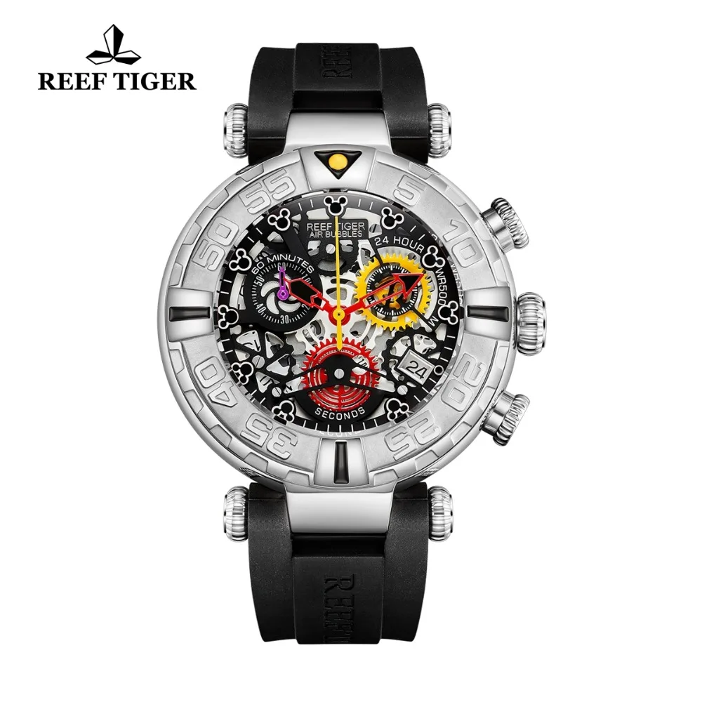 Reef Tiger/RT New Design Top Brand Men Watches Rubber Strap Steel Skeleton Sport Quartz Waterproof Watch Montre Homme RGA3059-S | Наручные