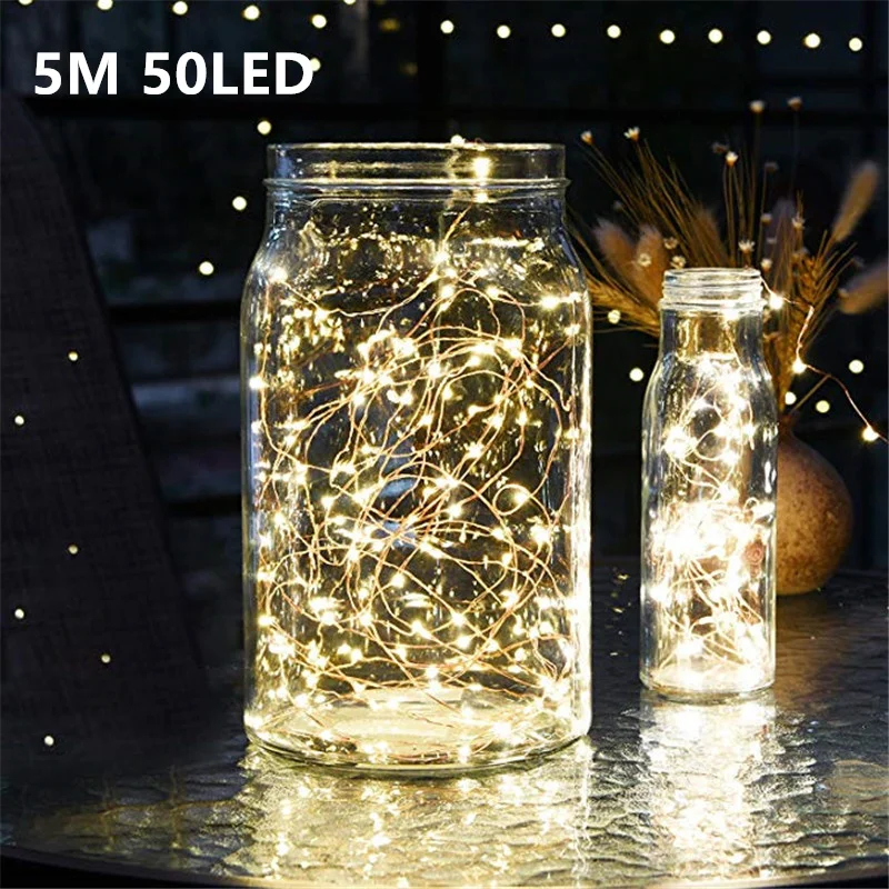 

5M 50 LED CR2032 Battery Operated LED String Lights for Xmas Garland Party Wedding Decoration Christmas Flasher Fairy Lights