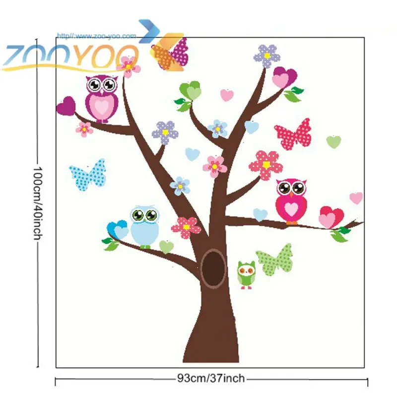 Мудрые совы бабочки на красочном дереве настенные наклейки для детских комнат 1006