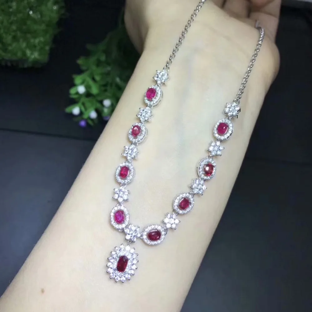 

Natural Ruby necklace chain 925 pure silver inlaid with multiple roasting Ruby wedding wedding style