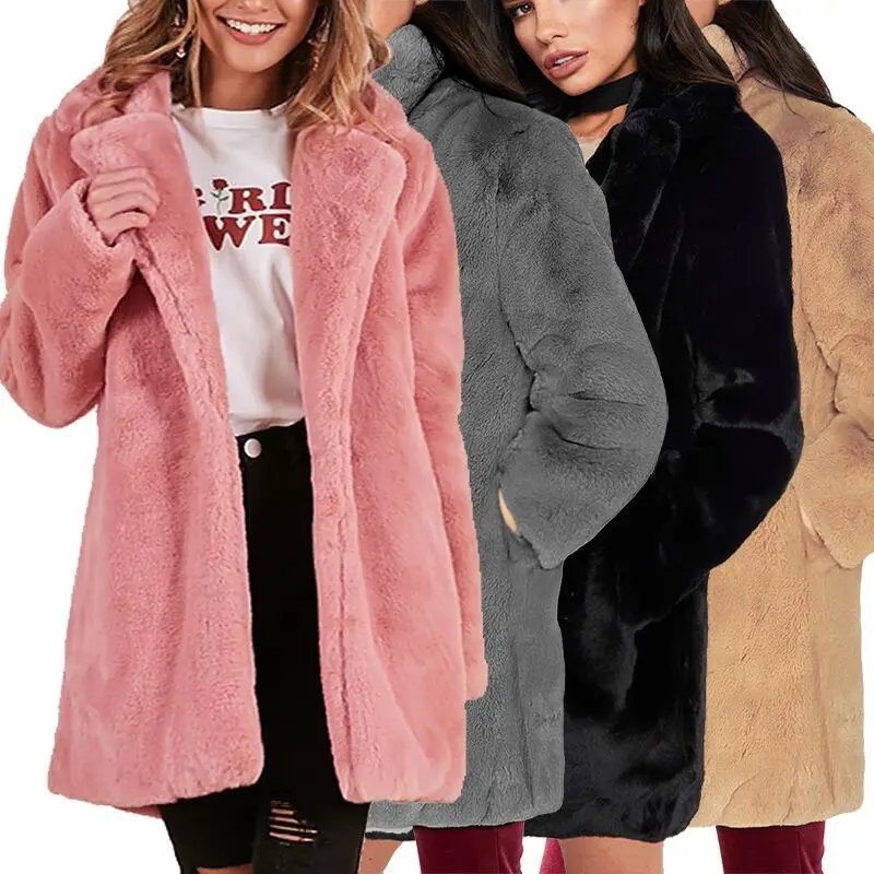 

European fashion for women Faux fur coat 2019 Autumn winter warm plush Teddy jacket women Fur coat Large size coat party 1988