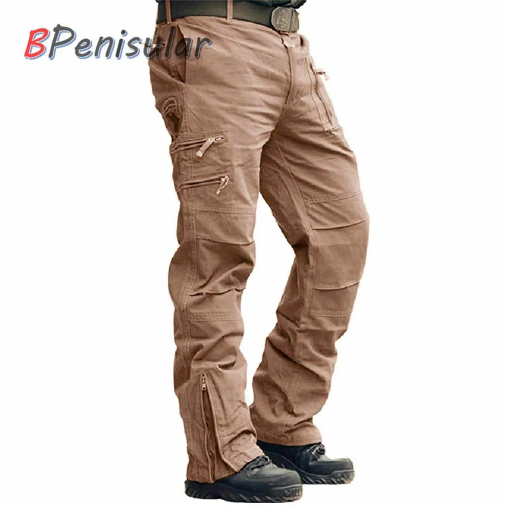 khaki Тактические брюки 101 Airborne повседневные брюки хаки Пейнтбол плюс размер хлопок карманы военные армейские камуфляжные брюки карго для мужчин - Цвет: khaki