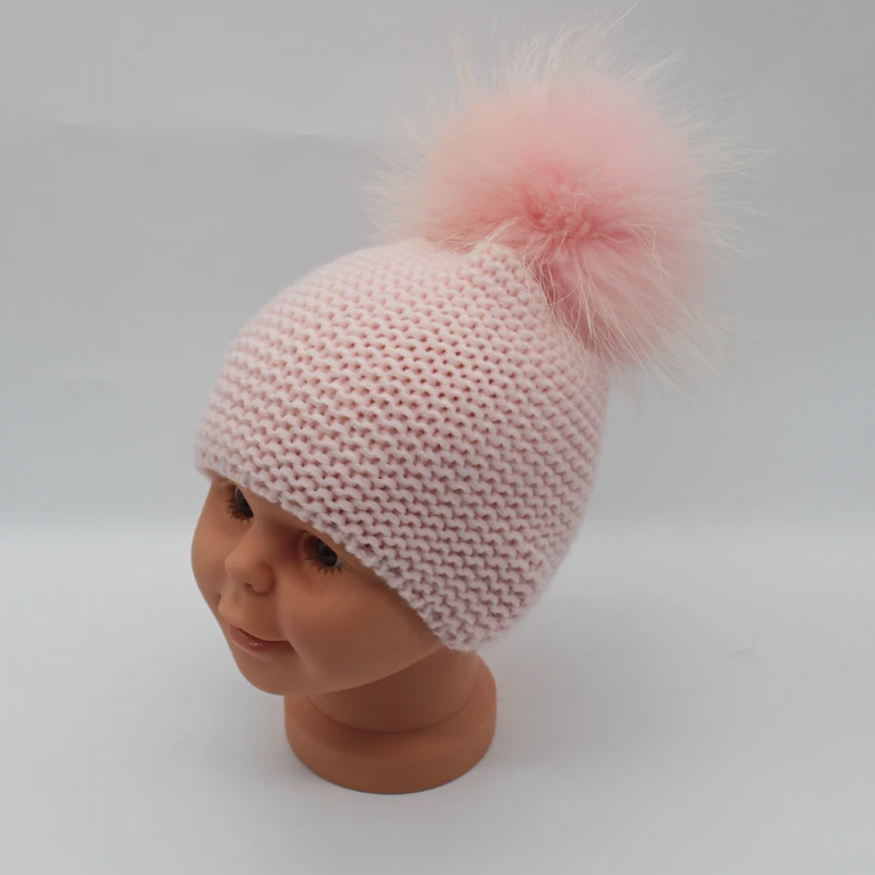 

Baby Beanie Hat Kids Winter Raccoon Fur Hats For Children Girls Boys Fur pompom Beanies Crochet Cap Skullies