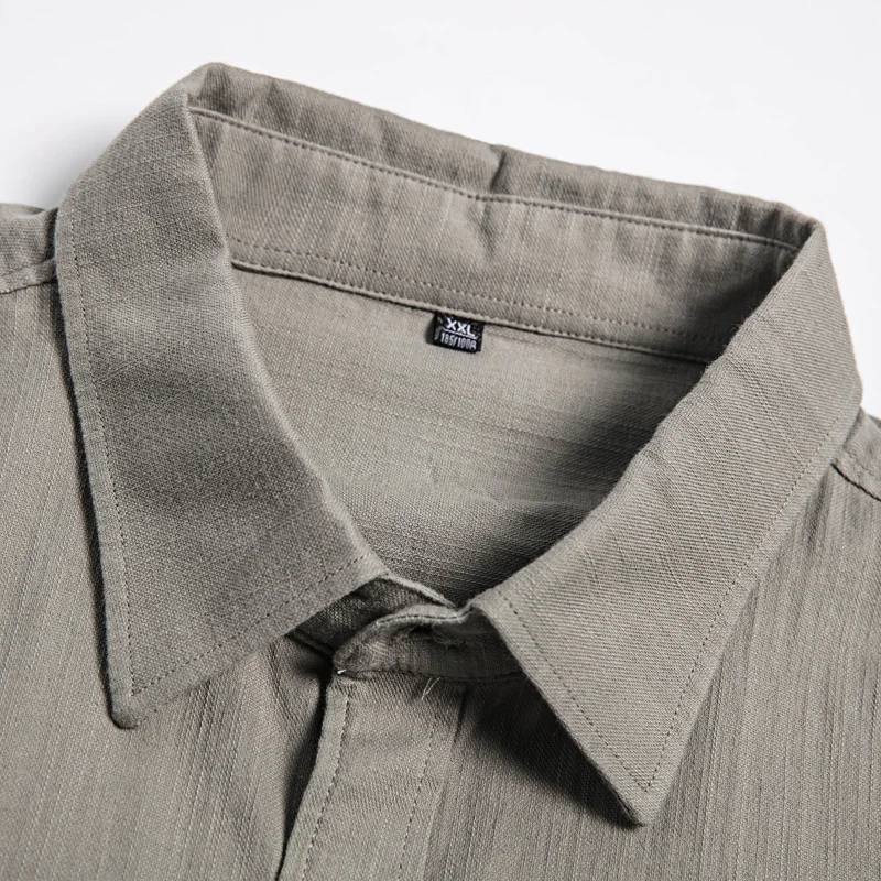 10XL 8XL 6XL 5XL 4XL Spring Mens Casual Shirts Cotton Linen Gray Color Brand Clothing Man's Long Sleeve Loose Clothes Male Tops | Мужская