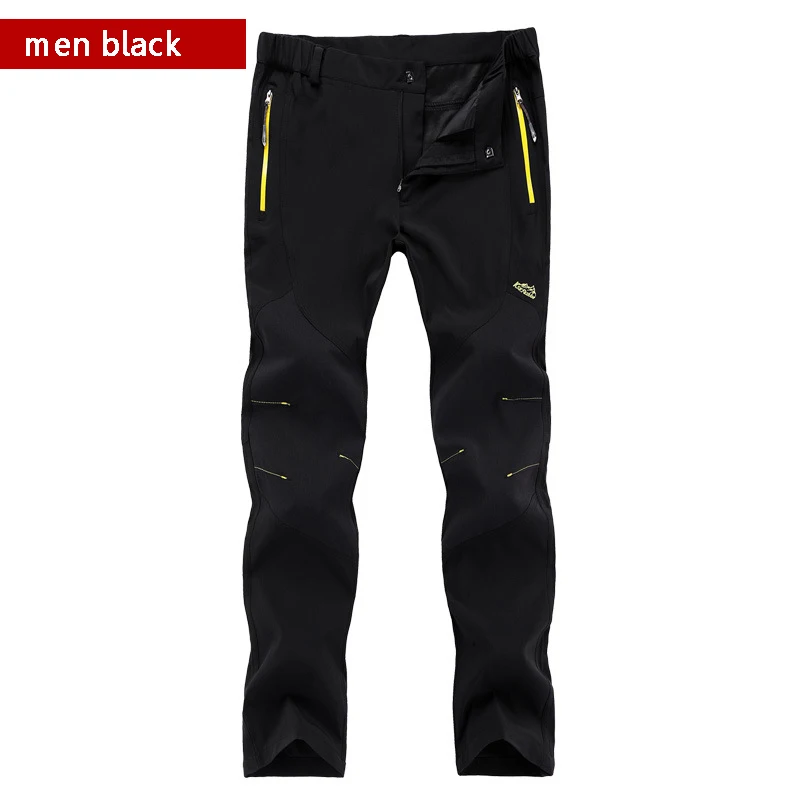 Men-black Супер эластичные женские зимние брюки для рыбалки кемпинга походные брюки мужские водонепроницаемые быстросохнущие новые треккинговые брюки M~ 5XL - Цвет: Men-black