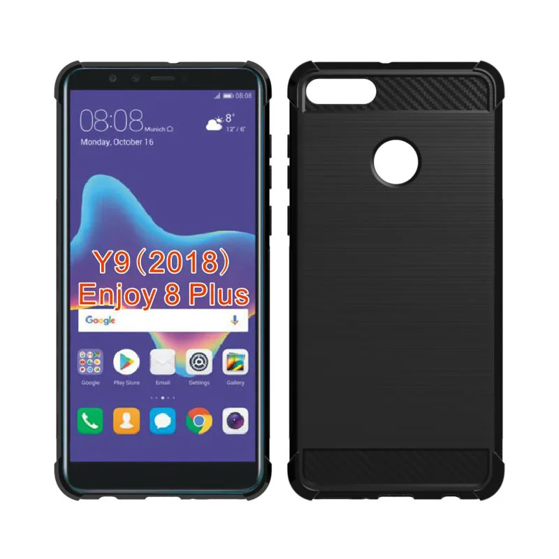 Для huawei Y9 2018 чехол мягкий углеродного волокна для FLA LX1 LX2 LX3 противоударный