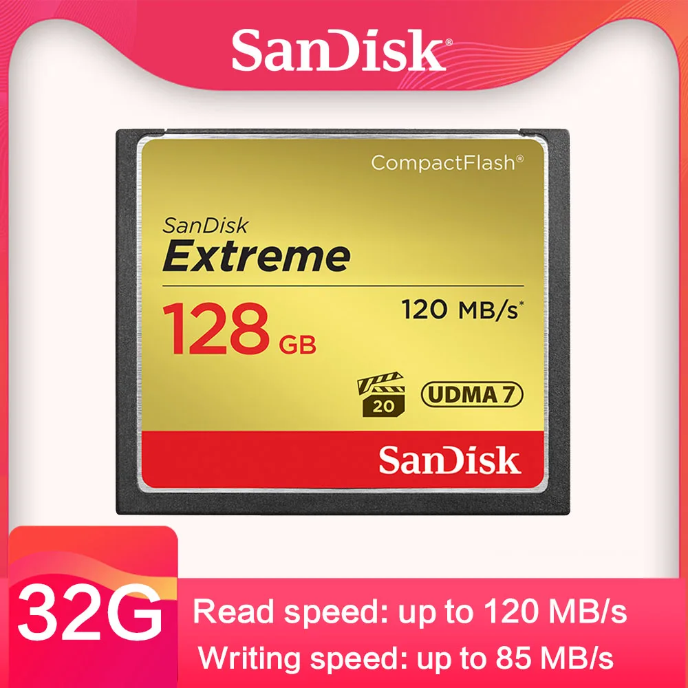 SanDisk CF карта памяти Compact Flash Extreme Canon Full HD Оригинал 120 МБ/с./с 32 Гб 128 64 Видео 4 K для D 300