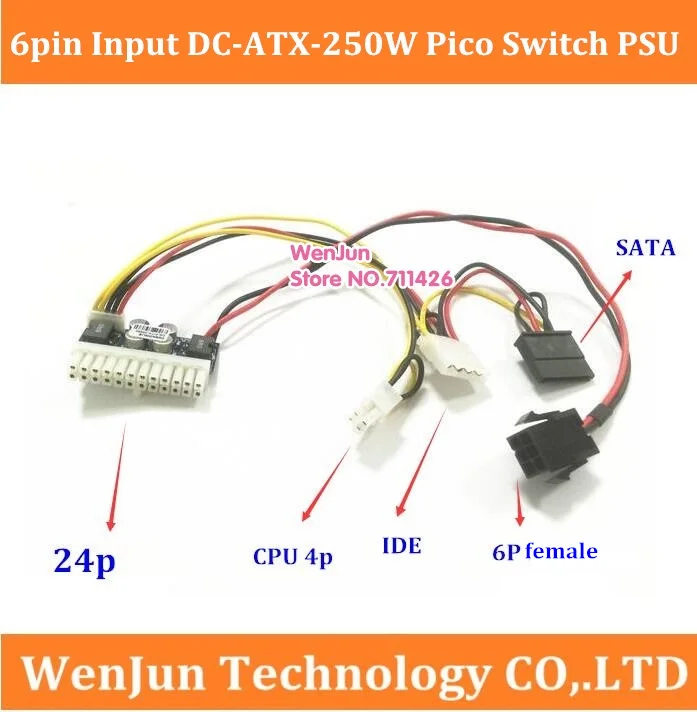 Топ PCI-e 6Pin 6 P Pin женский вход DC 12V 160W 24Pin Pico ATX переключатель psio PSU автомобильный мини