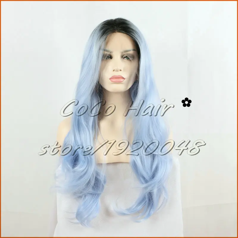 Привлекательный Длинными Волнистыми Волосами Синий Ломбер Синтетический Парик