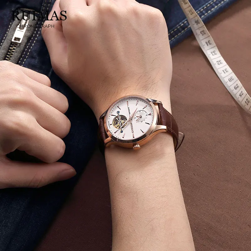 Механические часы RUIMAS Skeleton Tourbillon мужские автоматические Классические наручные