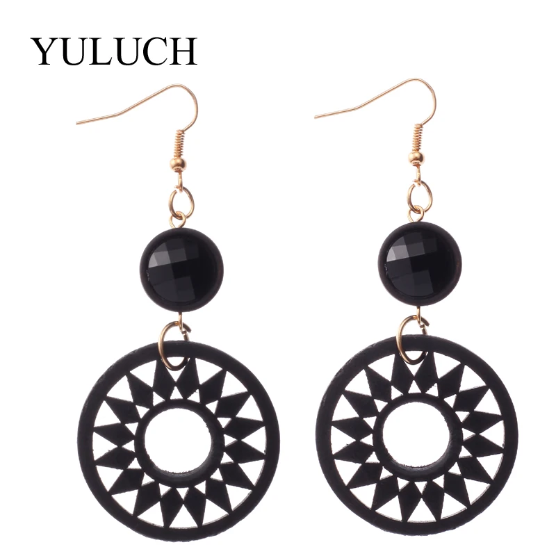 Висячие деревянные серьги Wheel Gear модные женские черные/коричневые ювелирные