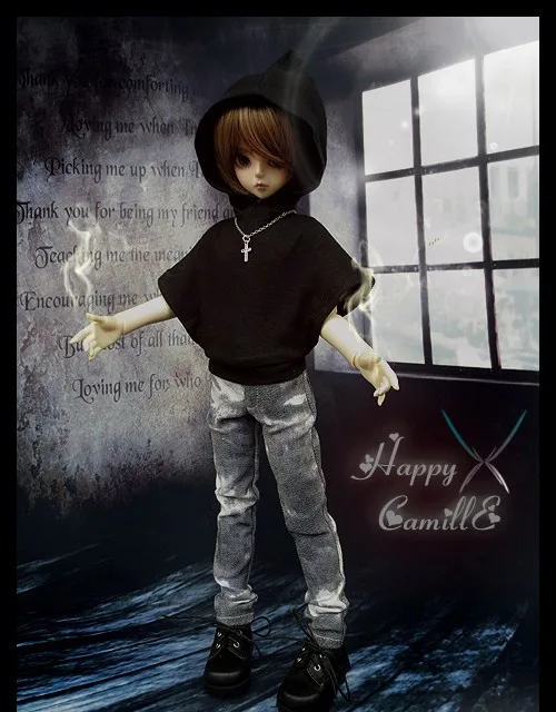 Крутая черная рубашка с рукавом летучая мышь + ожерелье для BJD 1/4 MSD 1/3 SD17 Одежда
