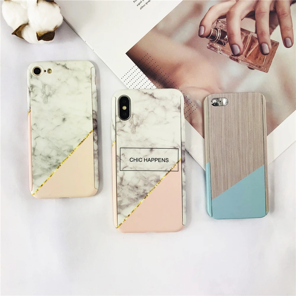 Мода Сращивания Мрамор вен чехлы для IPhone 8 плюс CHIC происходит буквальное 360