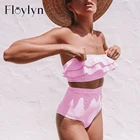 Floylyn сексуальное бикини с оборками и высокой талией, женский купальник без бретелек, комплект бикини, женский купальник с полосатым принтом, бикини