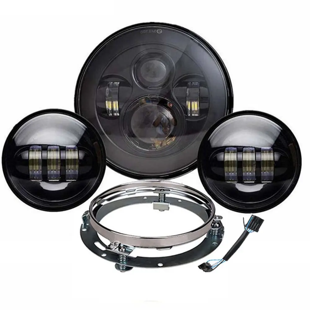 Harley moto 7 inch LED Headlight Matching 4.5 '' Led Fog Lights For With 7&quot Bracket Wire Harness Adapter |