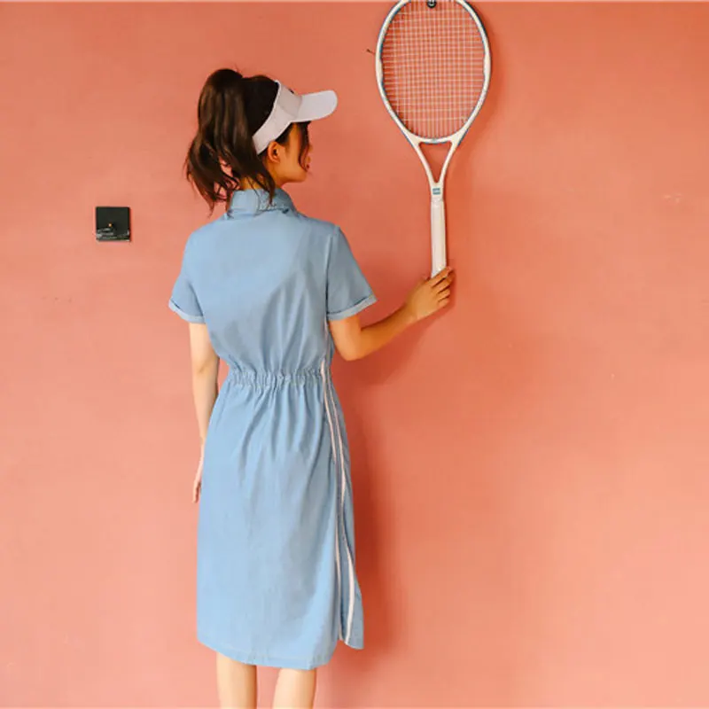 Женское джинсовое платье с галстуком-бабочкой в Корейском стиле Повседневное