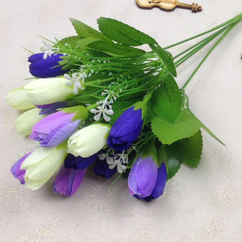purple blue 1 шт. 15 голов тюльпан искусственный букет настоящий на прикосновение шелк тюльпаны цветы вечерние день святого валентина свадьба украшение дома - Цвет: purple blue