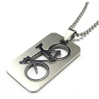 1 pcs new design mens stainless steel quadrate bicycle pendant silver color necklace fashion jewelry unisex collier homme