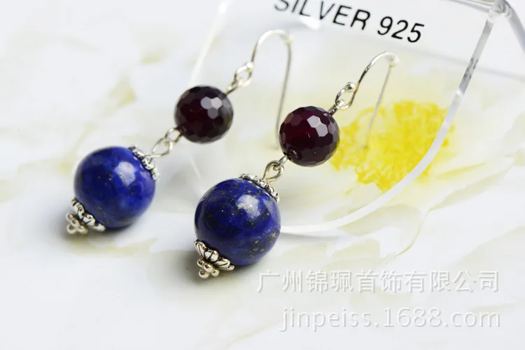 Silver products thailand accessories 925 pure silver thai natural lapis lazuli earring drop vintage earrings | Украшения и