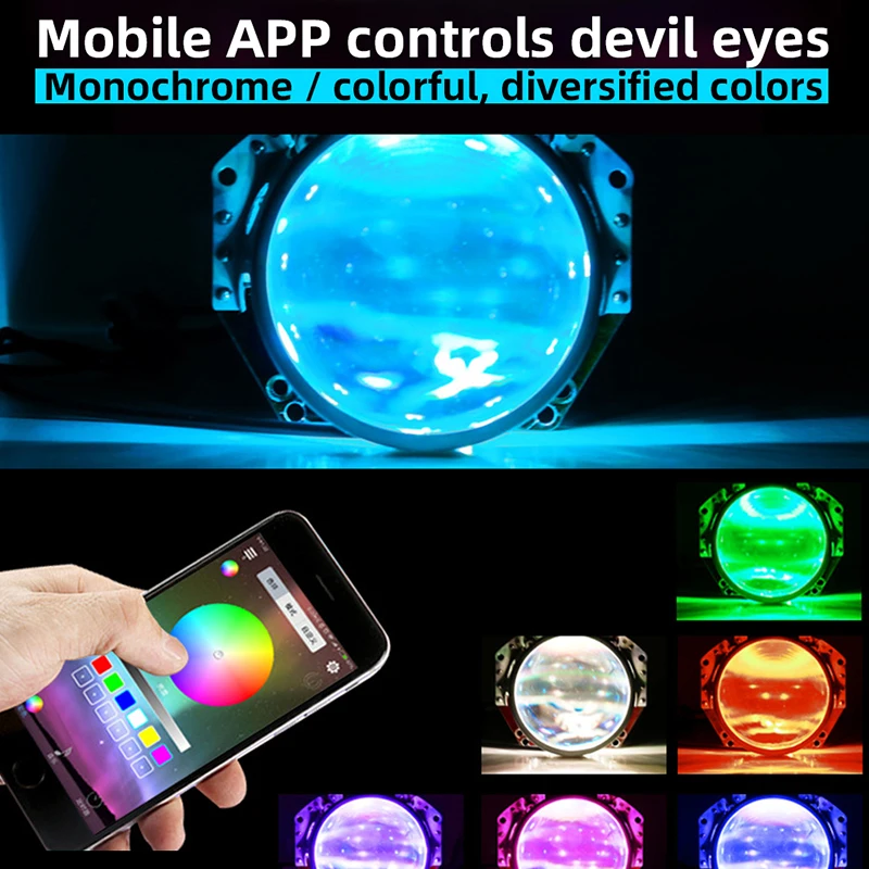 LISCN 2 шт. приложение управление Авто RGB Devil Eyes фары проектор Led Devil Eyes огни Demon Eye лампа для автомобиля приложение дистанционное управление