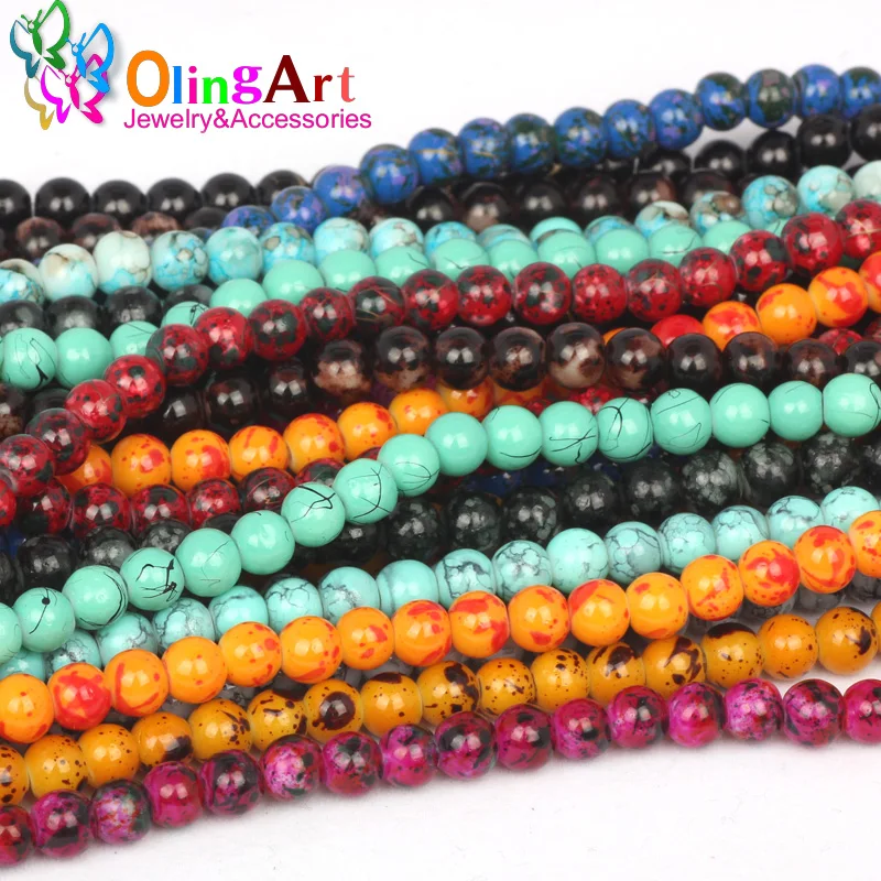 OlingArt стеклянные бусины 6 мм 100 шт Круглые разноцветные DIY серьги браслет колье
