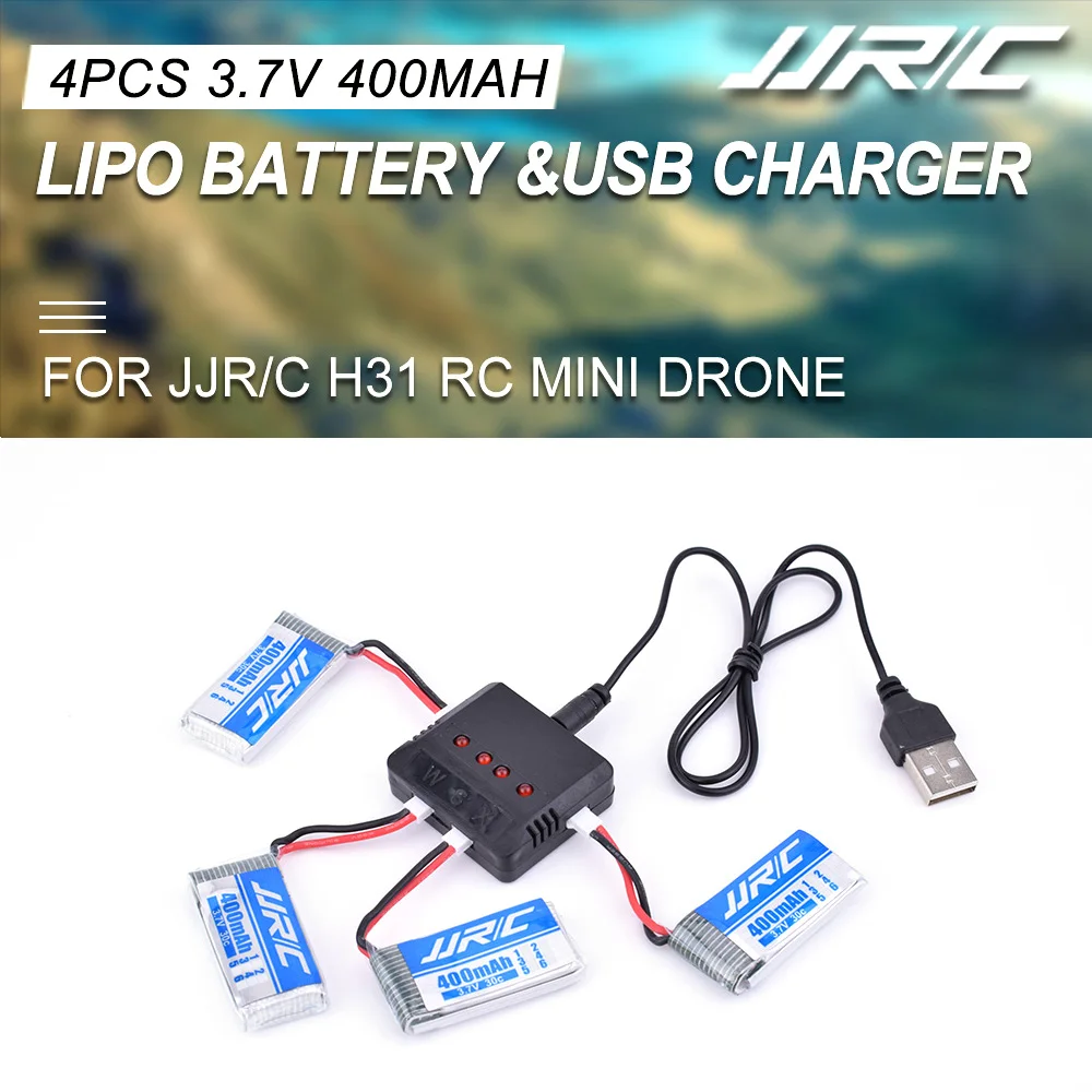 4 шт. оригинальная JJRC JJR/C H31 H98 Lipo батарея 3 7 В 400 мАч 30C с USB зарядным устройством для