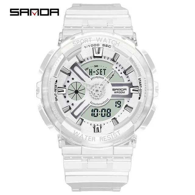 Relojes deportivos de hombre SANDA пара Многофункциональный водонепроницаемый светодиодный цифровые часы мужские G стиль спортивные водонепроницаемые wris - Цвет: Women white