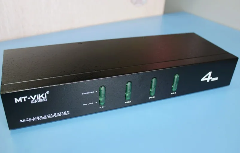 Промышленный 4 портовый USB VGA Аудио KVM Переключатель консоли 3 5 мм стерео микрофон