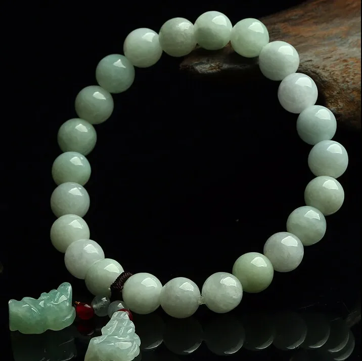 100% Класс натуральный/Jadeite 7 мм струнный браслет из бисера резной дракон сын Pixiu 1 шт