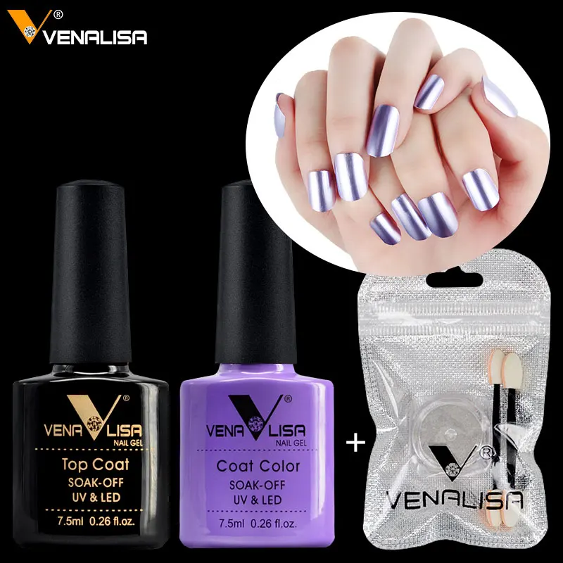 a set VENALISA Гель-лак зеркальный порошковый хромированный эффект розовый пигмент золотые ногти Серебряный набор для дизайна ногтей - Цвет: a set