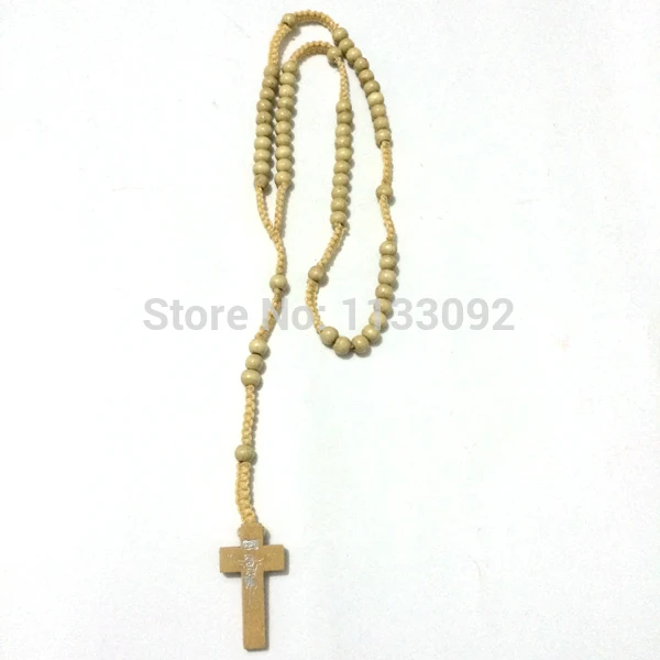 12 шт./лот Деревянные Четки из бисера ожерелье смешанные цвета четки крест розари