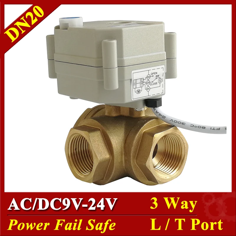 

Power Off Automatic Closed Valve 3 Way Horizontal Wires AC/DC9-24V BSP/NPT 3/4'' DN20 L Port T Port For Flow Automatic Control