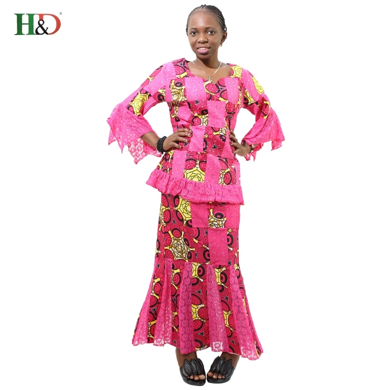H & D африканские стили для женщин с кружевом воск Платье принтом Базен riche ткань