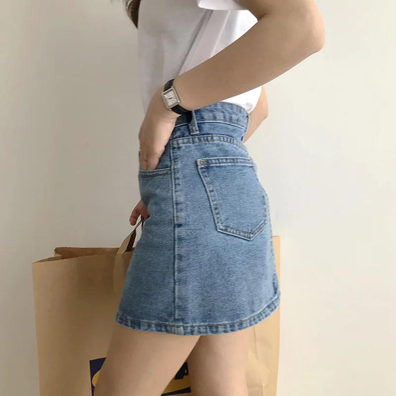 Женская летняя джинсовая мини юбка с высокой талией|skirt summer|denim skirt womena line mini |