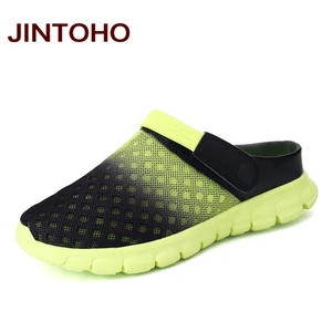 Мужские сандалии jintoho, летние шлепанцы из дышащей сетки, недорогая пляжная обувь