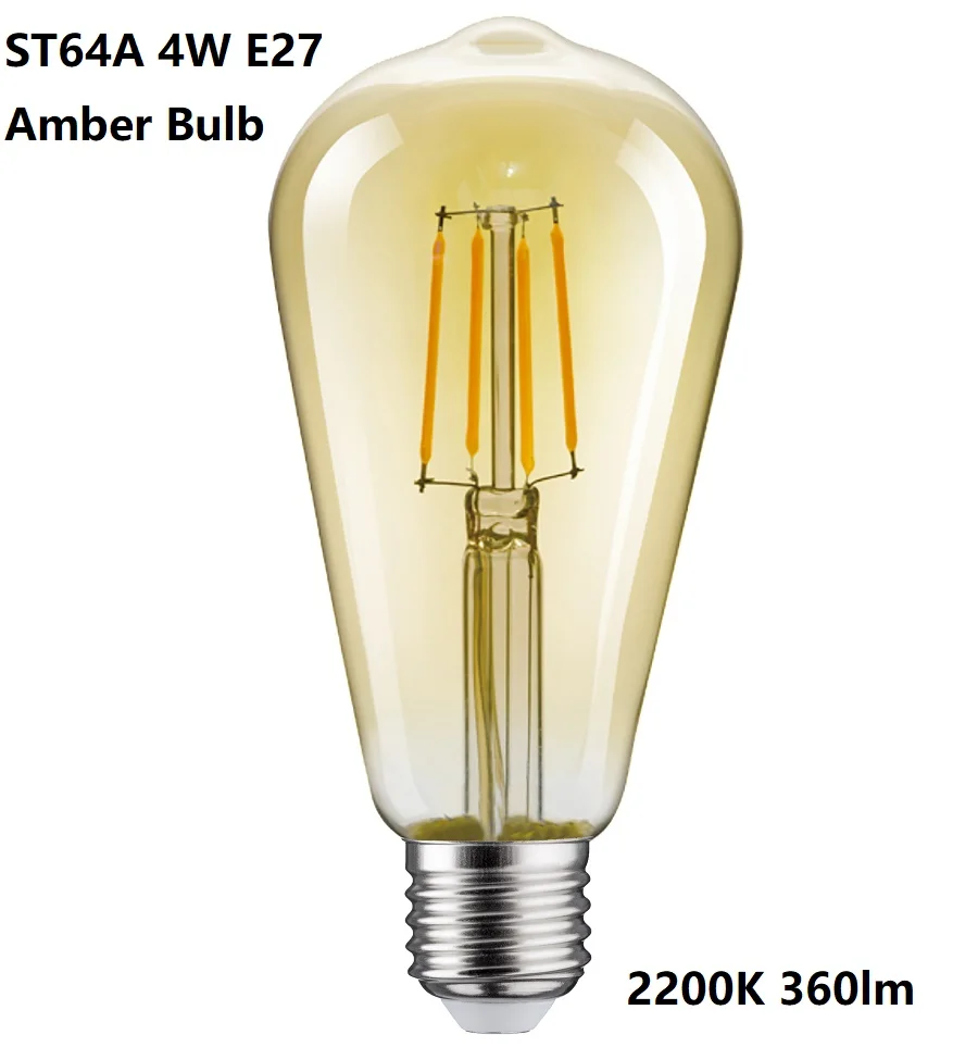 ST64A 2200K 4W 360lm Эдисон лампы Винтаж лампада ретро лампы накаливания ампулы 40 W 220 V ST64 прозрачный Янтарный E27 светодиодный ламп накаливания для подвесной светильник - Цвет: ST64A 2200K 4W 360lm