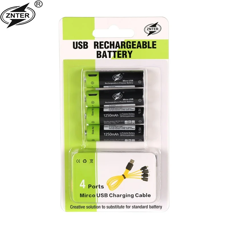 ZNTER 1 5 в AA 1250 мАч литий полимерная аккумуляторная батарея micro usb зарядка В
