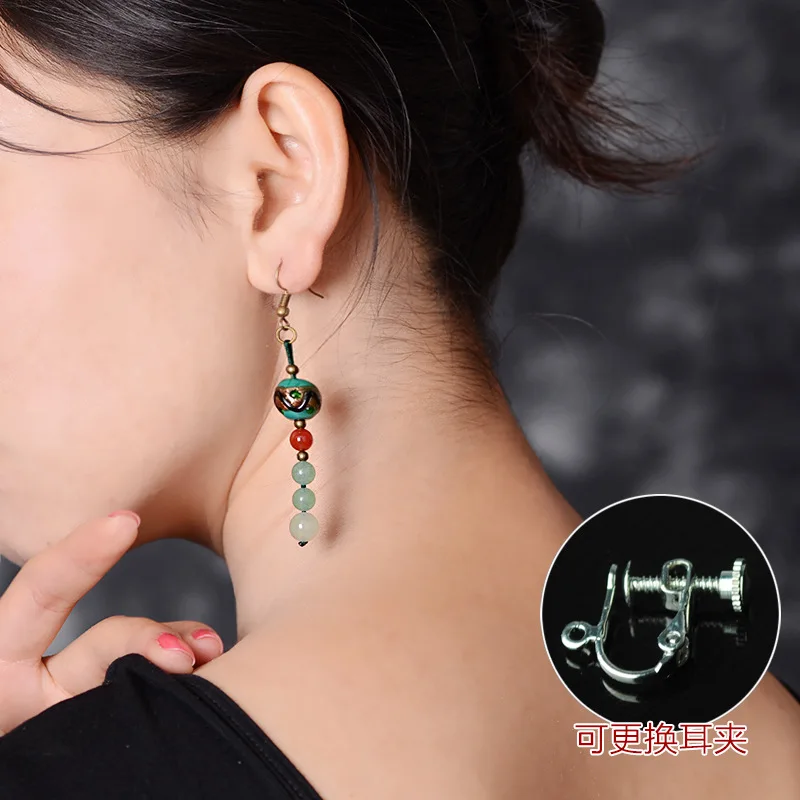 Новые оригинальные ручной работы глазированное Стекло Висячие серьги синий