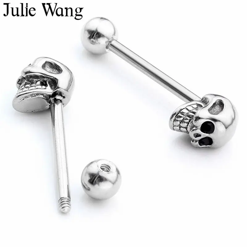Julie Wang 1 шт. череп из нержавеющей стали пирсинг языка серебряный цвет перегородка промышленные фотоэспандеры
