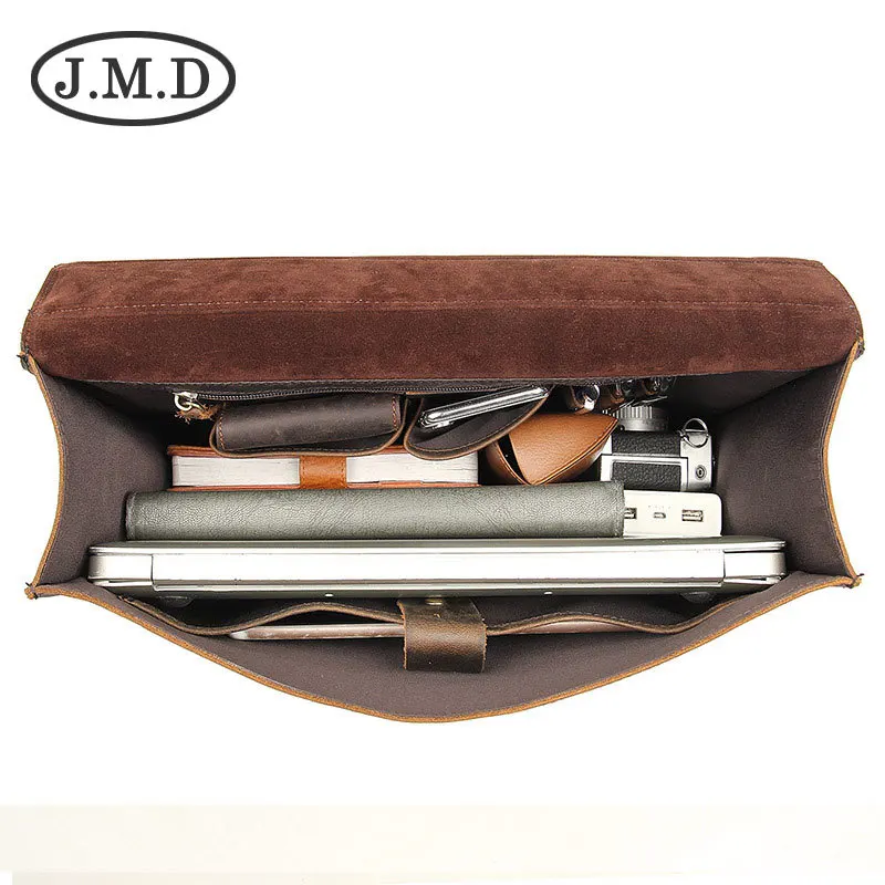 Мужской кожаный портфель J.M.D винтажная темно коричневая сумка мессенджер для