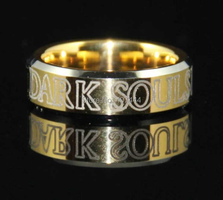 КОЛЬЦА ДЛЯ СВАДЕБЫ ИЗ ВОЛЬФРАМА ДЛЯ МУЖЧИН YGK JEWELRY 7ММ НОВЫЙ ВЕРХНИЙ ЗОЛОТЫЙ ЦВЕТ С СЕРЕБРЯНЫМИ КРАЯМИ ДИЗАЙН СОЛНЦА ТЬМЫ ИЗ ИГРЫ DARK SOULS.