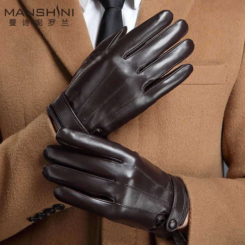 

Genuine leather man Gloves winter keep warm gloves thin Increase velvet sheepskin gloves men's touch screen gloves MLZ106