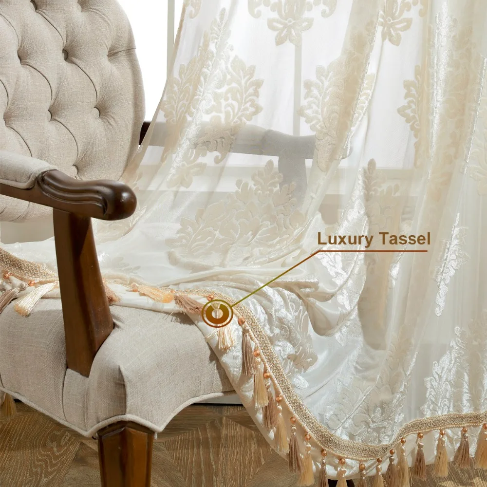GIGIZAZA-cortina de gasa decorativa de lujo para sala de estar, cortina de ventana, tul transparente, Color blanco, listo para usar
