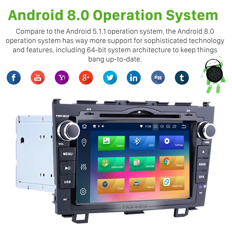 Harfey Android 8 0 дюймов автомобиля радио для 2006 2007 2008 2011 Хонда сrv 2Din gps навигации DVD плеер