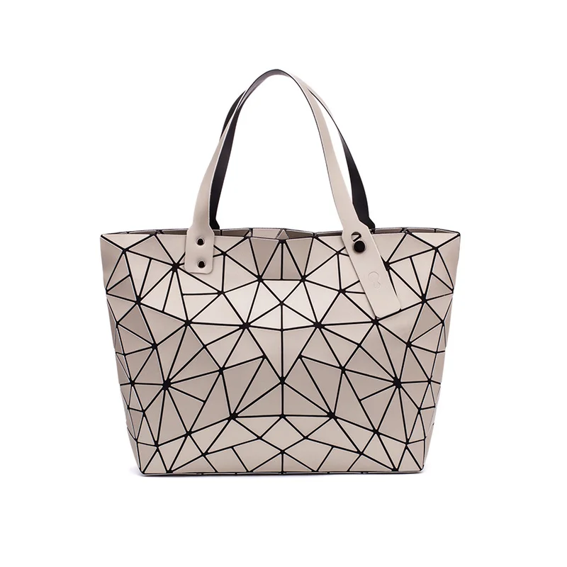 Light gold New Fashion Luminous sac Women Bag Diamond Tote Geometric Quilted Shoulder Bags Laser Plain Folding Handbags bolso - Color: Light gold